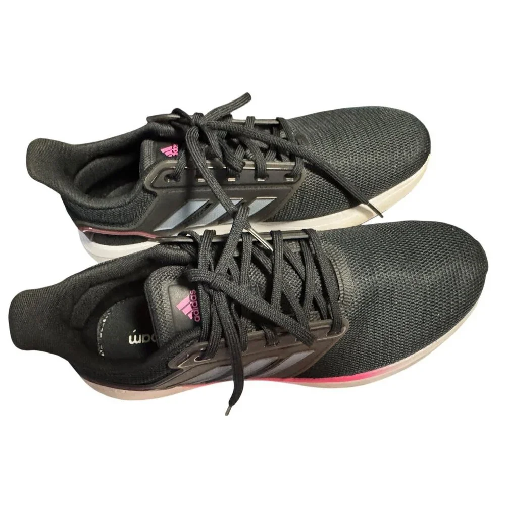 Adidas Women's EQ19 Cloud Foam Run Sneakers Black‎ & Pink Athletic Shoes